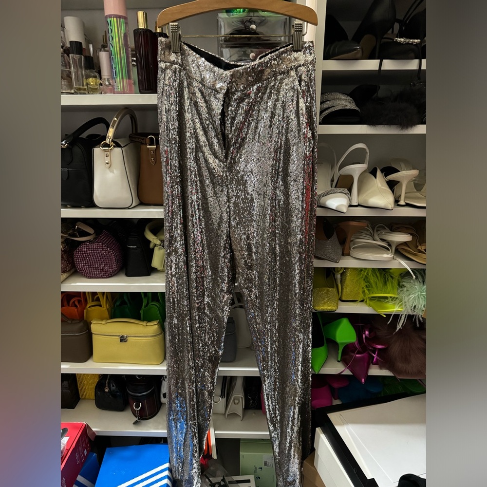 Silver Sequin Straight Leg Pants